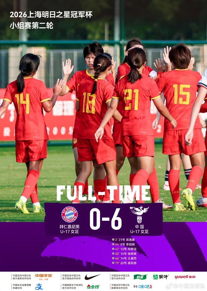 U17女足6比0胜拜仁,下轮迎战曼城